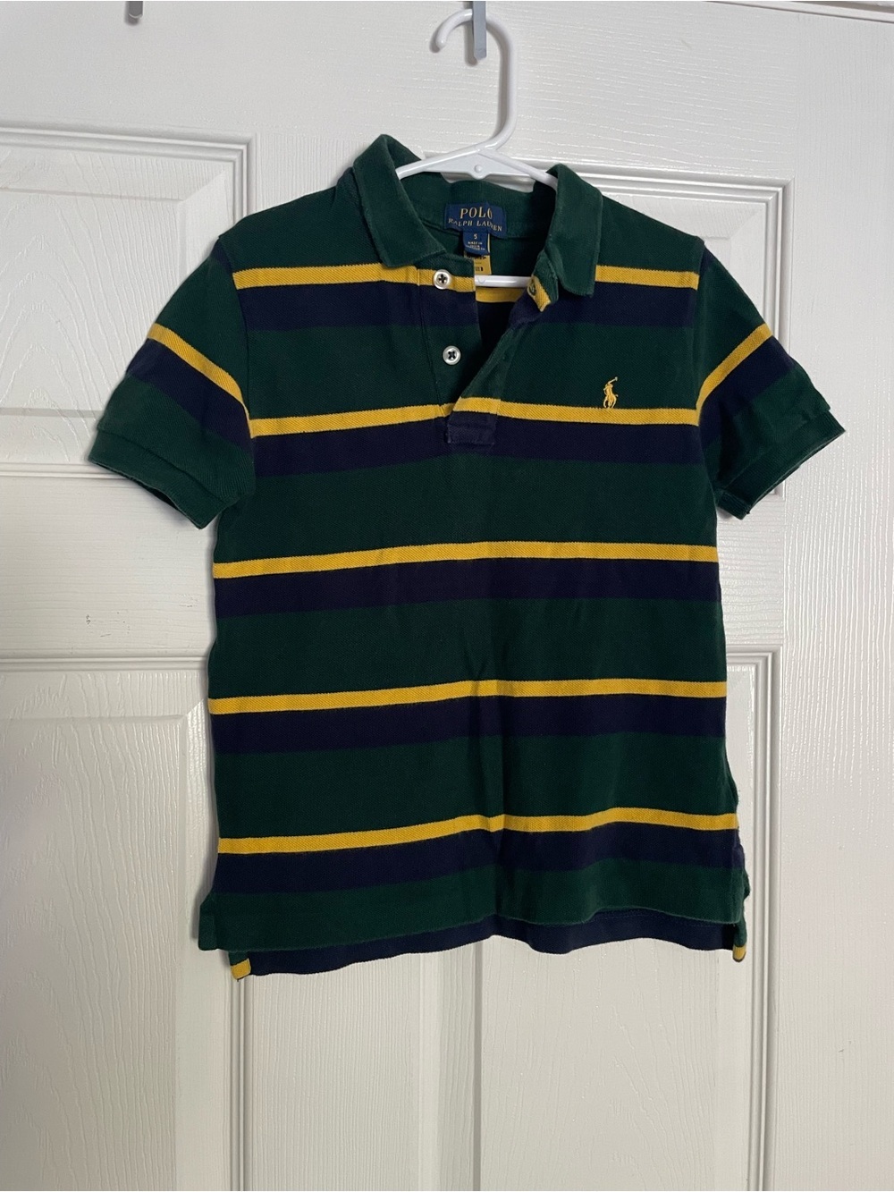 Polo by Ralph Lauren Boys' size 5 Green,Navy, and Yellow Striped Polo Shirt